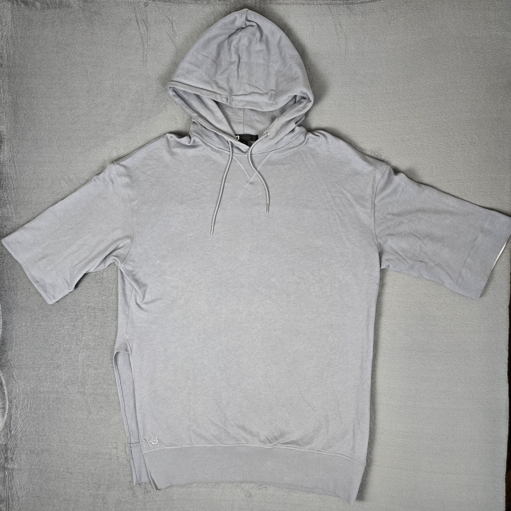 Y-3 Adidas Yohji Yamamoto Hoodie Mens Medium‎ Gray Short Sleeve Tri Stripe
